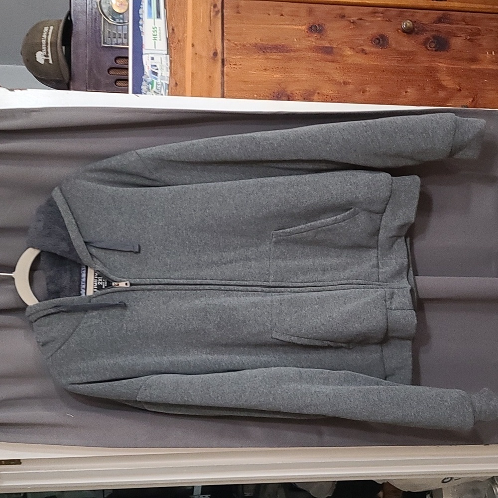 HanTon Mens Hooded Jacket Gray Faux Furry Lined Zips Pockets Sz 2XL GUC READ